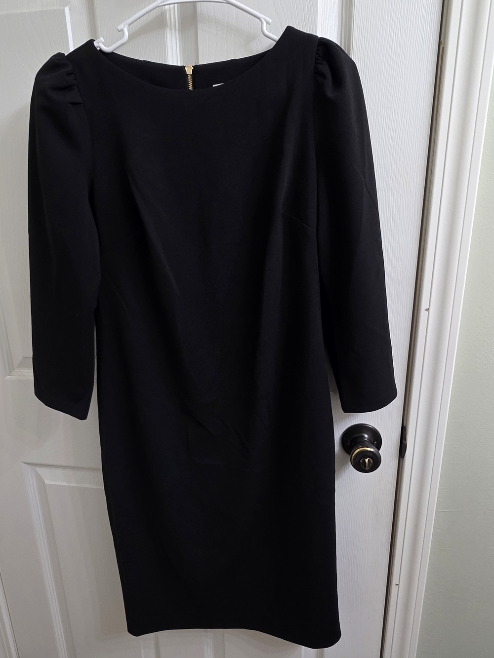 Calvin Klein Black Long Sleeve Shift Dress with Subtle Puff Shoulders